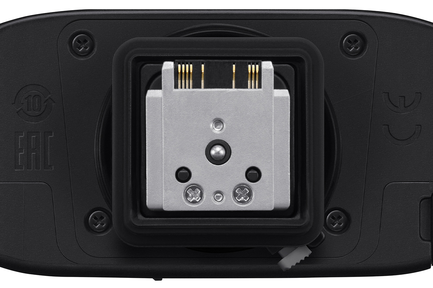 Image of metal shoe foot with rugged side frame under the flash