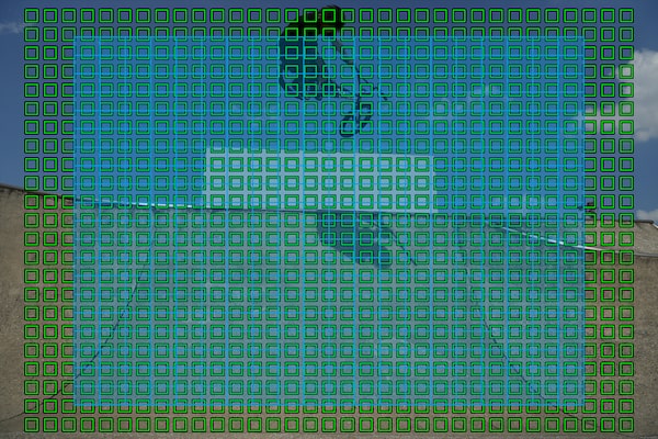 A photo of person engaging in a fast-moving sport, superimposed with AF points covering almost the entire image area