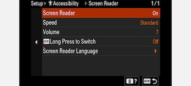 Product image of the UI screen for setting the Screen Reader function