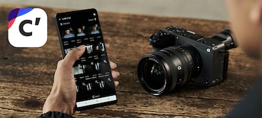 Usage image of a videographer transferring video from the FX2 to the cloud using the Creators' App