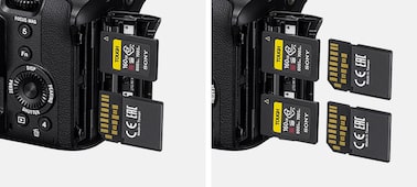 Product image showing dual media slots with memory cards
