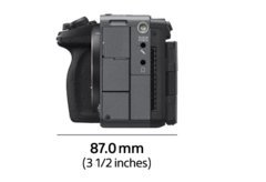 Camera with right side view with dimension Depth 87.0mm (3 1/2 inches)