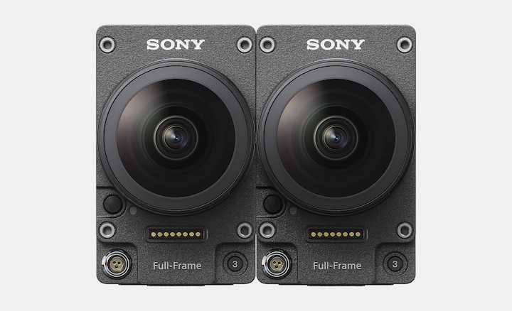 Product images of two VENICE Extension Mini units with FE 8-14mm F3.5 Fisheye G lenses attached, positioned directly adjacent to each other